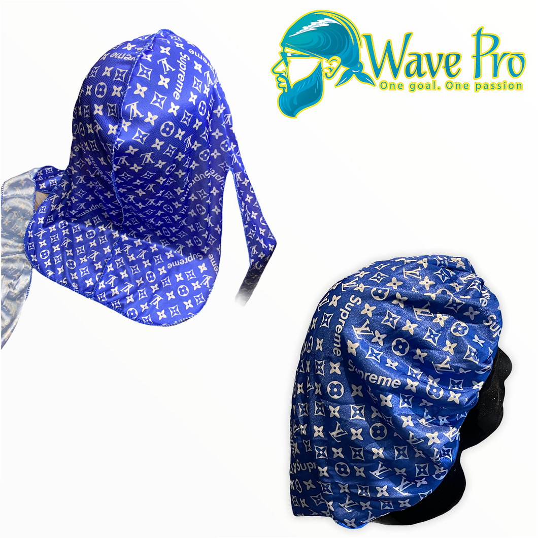 Wavepro Durags, Silky Designer Blue LV Durag